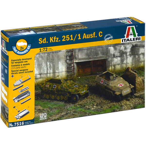 italeri 7516 Sd.Kfz. 251/1 Ausf. C FAST ASSEMBLY Kit en plástico para montar y pintar. Kit de montaje rápido, incluye 2 Sd.Kfz. 251/1 Ausf. C. Escala 1/72