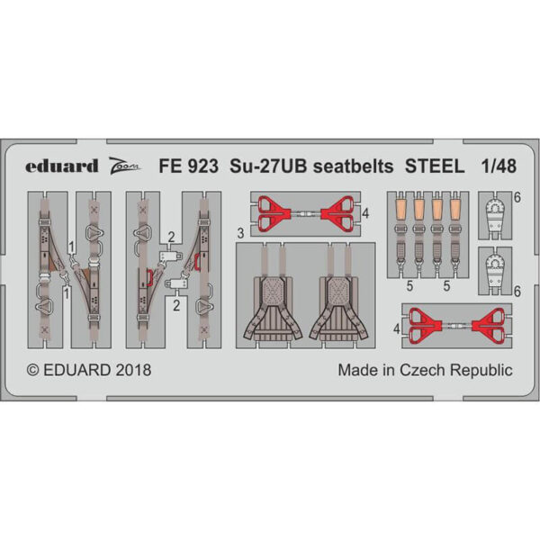 eduard fe923 Su-27UB seatbelts STEEL 1/48 Fotograbado a color con los arneses del Su-27UB.