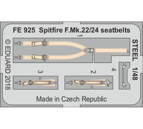 eduard fe925 Spitfire F. Mk.22/24 seatbelts STEEL 1/48 Fotograbado a color con los arneses del Spitfire F. Mk.22/24 .