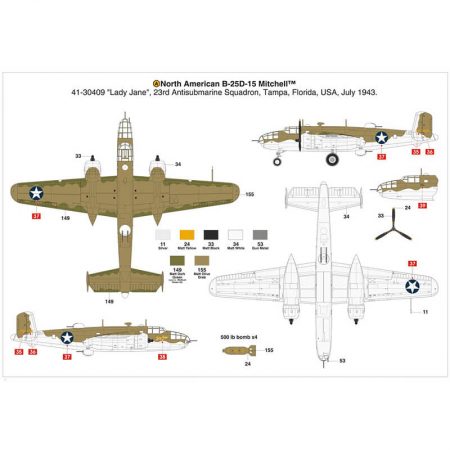 airfix a06015 North American B-25C/D Mitchell Kit en plástico para montar y pintar. Hoja de calcas con 2 decoraciones. Dimensiones 224 x 286 mm Escala 1/72