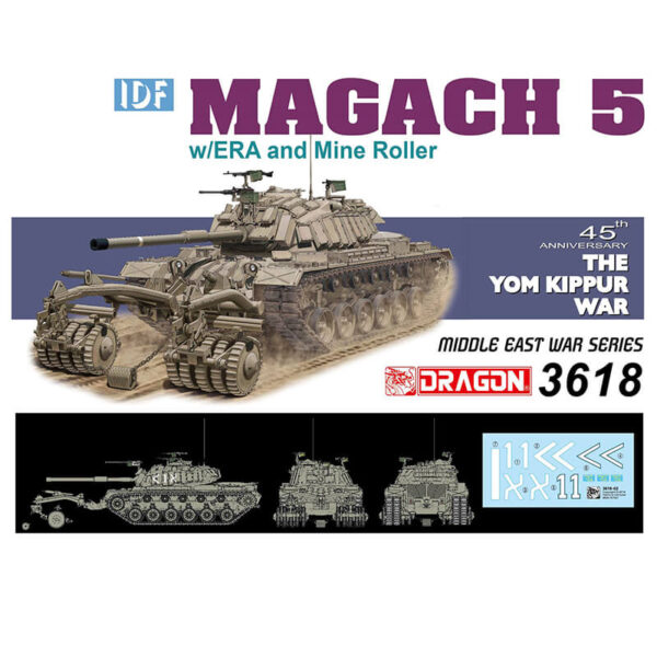 dragon 3618 IDF Magach 5 w/ERA and Mine Roller 45th Anniversary The Yom Kippur War Kit en plástico para montar y pintar.