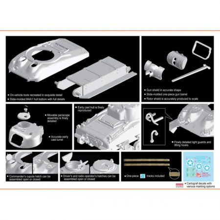 dragon 7568 M4A1 Sherman Normandy Kit en plástico para montar  y pintar un tanque americano M4A1 Sherman de la 2ªGM. Hoja de calcas con 2 decoraciones. Escala 1/72 Piezas 90