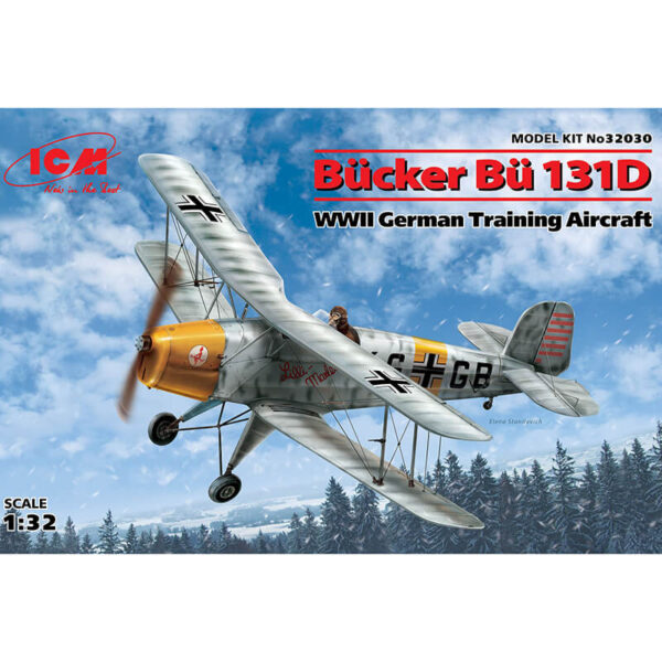 icm 32030 Bücker Bü 131D WWII German Training Aircraft Kit en plástico para montar y pintar. Hoja de calcas con 4 decoraciones. Dimensiones: 208 x 231 mm. Piezas 92.