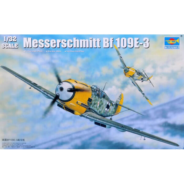 trumpeter 02288 Messerschmitt Bf 109E-3 El Messerschmitt Bf 109 fue el avión de combate alemán mas famoso de la Segunda Guerra Mundial. El Bf 109E-3 estaba armado con dos ametralladoras MG 17 por encima del motor y un cañón MG FF en cada ala. Kit de plástico para montar y pintar, incluye fotograbados.