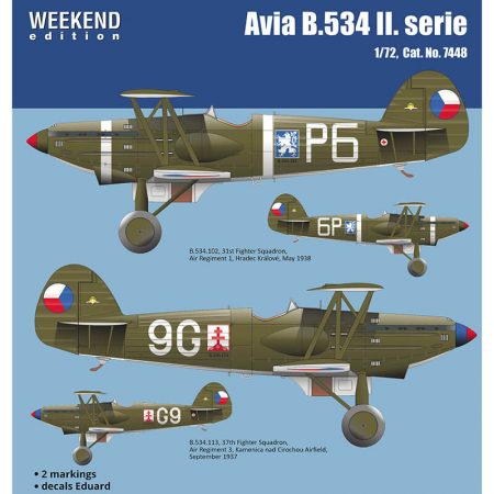 eduard 7448 Avia B.534 II. serie Weekend Edition 1/72 Kit en plástico para montar y pintar de la serie Weekend Edition de Eduard. Hoja de calcas con 2 decoraciones Checoslovacas