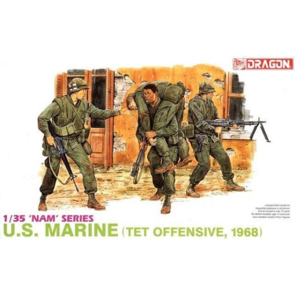 dragon 3305 US Marine Tet Ofensive 1968 Kit en plástico para montar y pintar. Incluye 4 figuras de marines americanos en la ofensiva del Tet en 1968.