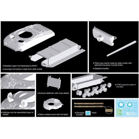 dragon 7571 M4A1(76)w VVSS Sherman Kit en plástico para montar y pintar. Hoja de calcas con 2 decoraciones.