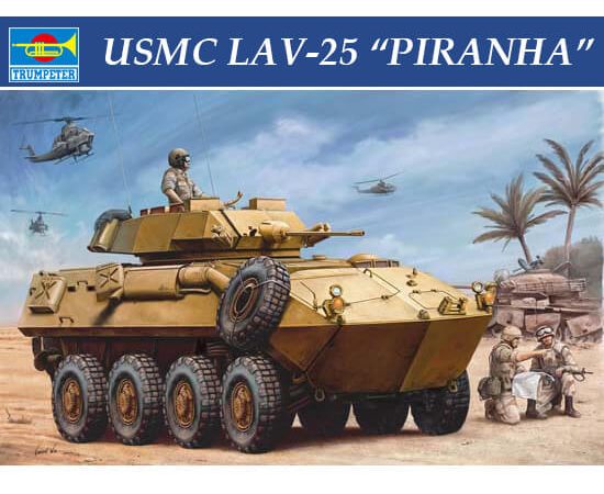 trumpeter 0034 USMC LAV-25 PIRANHA Kit en plástico para montar y pintar.  Hoja de calcas con 2 decoraciones. Incluye 4 figuras.