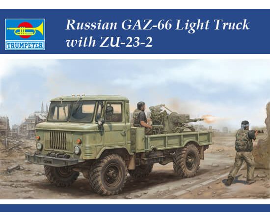 trumpeter 01017 Russian GAZ-66 Light Truck with ZU-23-2 Kit en plástico para montar y pintar.  Incluye piezas en fotograbado.