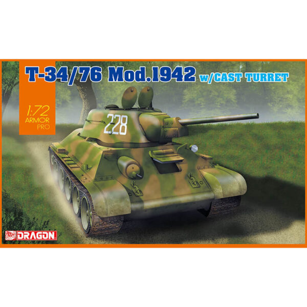 dragon 7601 T-34/76 Mod.1942 Cast Turret 1/72 Armor Pro Kit en plástico para montar y pintar. Hoja de calcas con 2 decoraciones