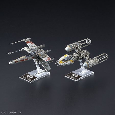 Bandai 0228377 Star Wars 1/144 X-Wing Starfighter & Y-Wing StarfighterKit de montaje en plástico por presión, no necesita pegamento.Incluye pedestal para las maquetas.