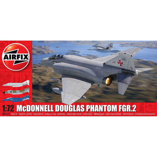 airfix a06017 McDonnell Douglas FGR.2 Phantom 1/72Kit en plástico para montar y pintar.Hoja de calcas con 3 decoraciones de la Royal Air Force en los años 70-90.