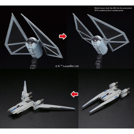 bandai 0212184 Star Wars 1/144 Rouge One U-Wing Fighter & Tie StrikerKit de montaje en plástico por presión, no necesita pegamento.