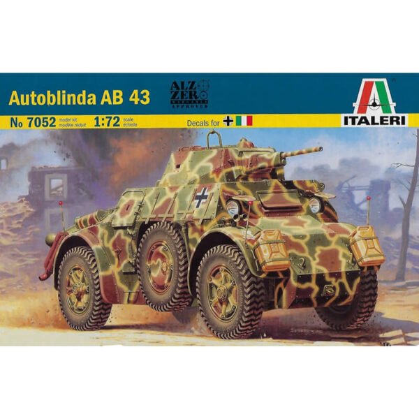 italeri 7052 Autoblinda AB 43 1/72 Kit en plástico para montar y pintar. Hoja de calcas con 3 decoraciones Italia y Alemania