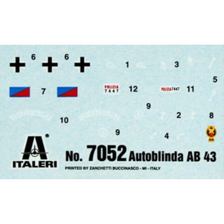 italeri 7052 Autoblinda AB 43 1/72 Kit en plástico para montar y pintar. Hoja de calcas con 3 decoraciones Italia y Alemania