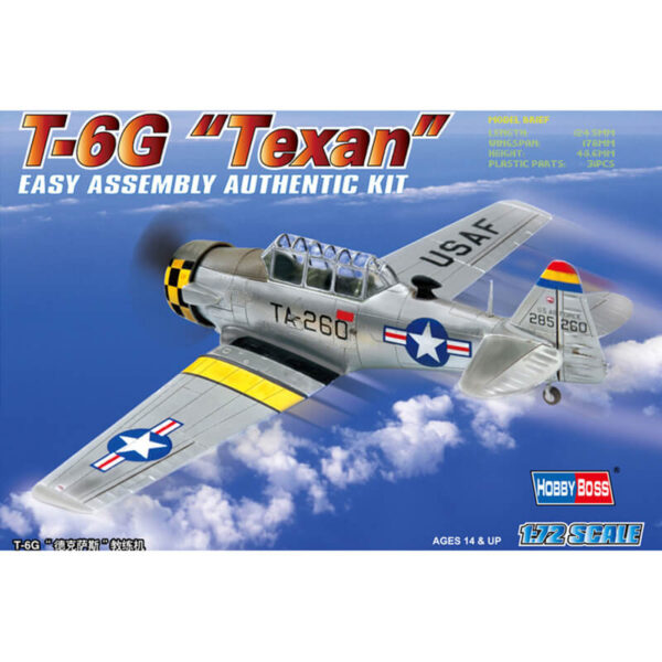 hobby boss 80233 North American T-6G TexanKit en plástico para montar y pintar.Incluye decoraciones USA y Española