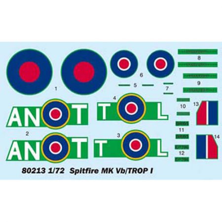 hobby boss 80213 Supermarine Spitfire Mk.Vb/Trop 1/72 Kit en plástico para montar y pintar.Hoja de calcas con 2 decoraciones.