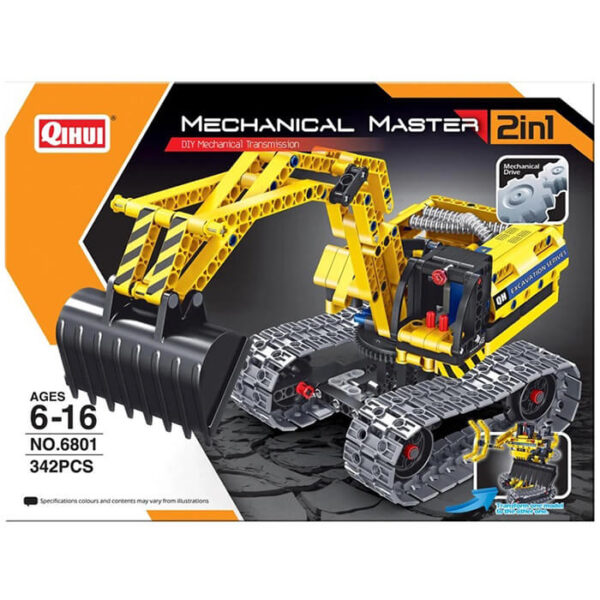 qihui 6801 2 en 1 Excavadora y Robot 342pcs Mechanical Master DIY Mechanical Transmission
