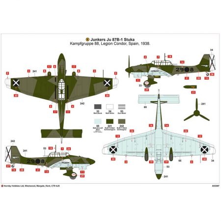 airfix ao3087 Junkers Ju87 B-1 Stuka 1/72Kit en plástico para montar y pintar.Hoja de calcas con 2 decoraciones.Dimensiones: 152 x 192 mm