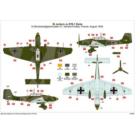 airfix ao3087 Junkers Ju87 B-1 Stuka 1/72Kit en plástico para montar y pintar.Hoja de calcas con 2 decoraciones.Dimensiones: 152 x 192 mm