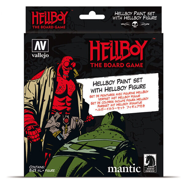 AV70187 Hell Boy Paint Set de 8 colores de Acrylicos Vallejo y 1 miniatura exclusiva de Hell Boy modelada por Mantic Games