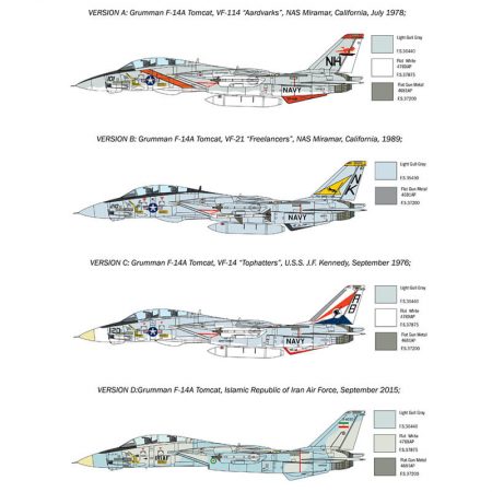 italeri 1414 Grumman F-14A Tomcat 50th First Flight Anniversary. Kit en plástico para montar y pintar. Hoja de calcas con 4 decoraciones. Escala 1/72