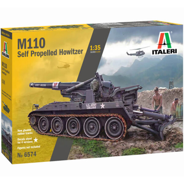 italeri 6574 M110 Self Propelled Howitzer Kit en plástico para montar y pintar. Hoja de calcas con 4 decoraciones USA en Viet Nam. Longitud 268 mm Escala 1/35
