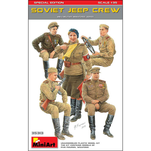 Soviet Jeep Crew WWII WWII Military Miniatures Series Kit en plástico para montar y pintar 5 figuras de infantería soviética para montar en un vehículo. Escala 1/35