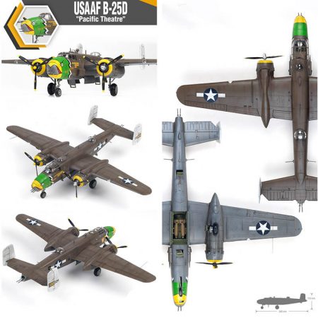 academy 12328 USAAF B-25D Pacific Theatre 1/48 Kit en plástico para montar y pintar, incluye mascarillas para el cockpit.