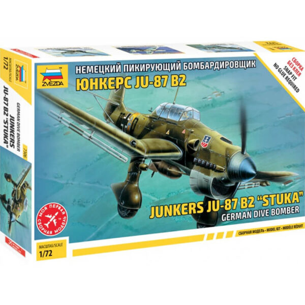 zvezda 7306 Junkers Ju-87B2 Stuka German Dive Bomber Kit en plástico para montar y pintar. Snap Fit montaje fácil sin pegamento.