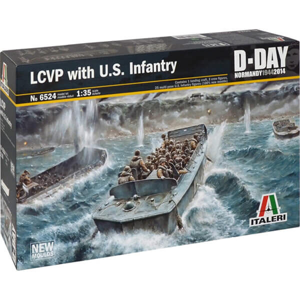 italeri 6524 LCVP with U.S. INFANTRY 1/35 Kit en plástico para montar y pintar. Incluye 3 tripulantes y 25 figuras multipose de infantería americana.