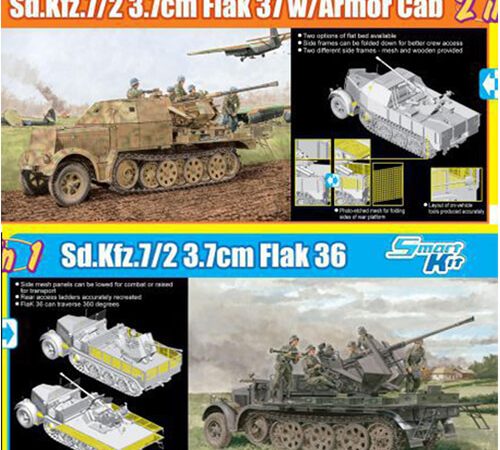 dragon 6953 Sd.Kfz.7/2 3.7cm FlaK 37 w/Armor Cab or Sd.Kfz.7/2 3.7cm FlaK 36 1/35 Kit en plástico para montar y pintar. Incluye piezas en fotograbado.