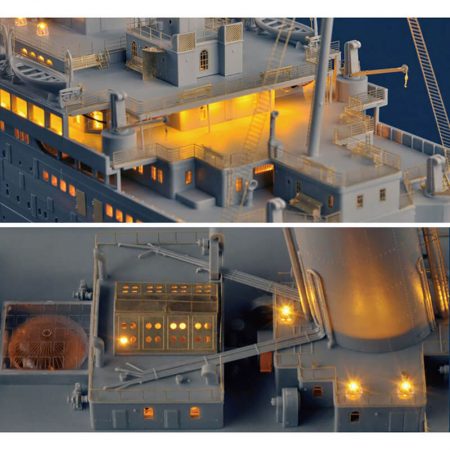 trumpeter 03719 RMS Titanic 1/200 Kit en plástico para montar y pintar. Incluye 7 planchas con piezas en fotograbado para las barandillas y detalles finos. Incluye un juego de iluminación por LED.
