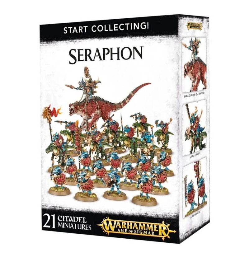 games workshop Start Collecting! Seraphon Warhammer Age of Sigmar Esta fantástica caja te proporciona una colección instantánea de fabulosas miniaturas de Seraphon que podrás montar y usar directamente en partidas de Age of Sigmar.