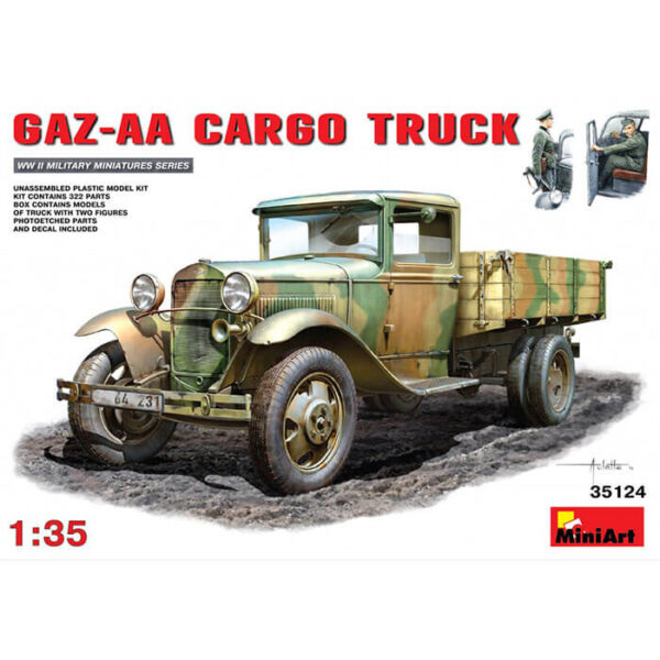 miniart 35124 GAZ-AA 1.5t Cargo Truck 1/35 Kit en plástico para montar y pintar. Incluye piezas en fotograbado y motor detallado.