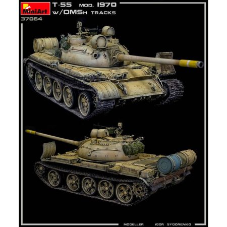 miniart 37064 T-55 Mod. 1970 With OMSH Tracks 1/35 Kit en plástico para montar y pintar. Incluye piezas en fotograbado y cadenas por eslabones individuales.