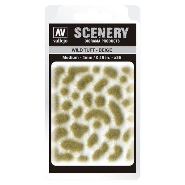 Wild Tuft - Beige Medium Vallejo Scenery es una gama de vegetación en miniatura con la conseguir un mayor realismo a la hora de ambientar los terrenos para nuestras maquetas y figuras en viñetas y dioramas.