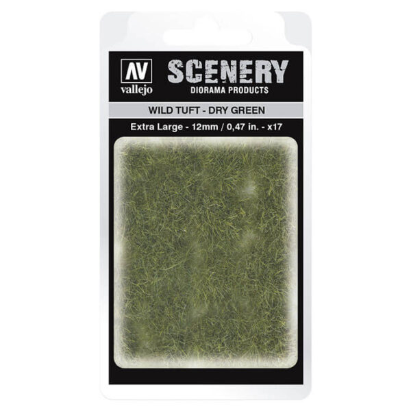 Wild Tuft - Dry Green Extra Large Vallejo Scenery es una gama de vegetación en miniatura con la conseguir un mayor realismo a la hora de ambientar los terrenos para nuestras maquetas y figuras en viñetas y dioramas.