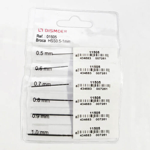 dismoer 11505 Juego de 6 Brocas HSS 0,5 a 1 mm Juego de 6 brocas surtidas de alto rendimiento en acero endurecido HSS.