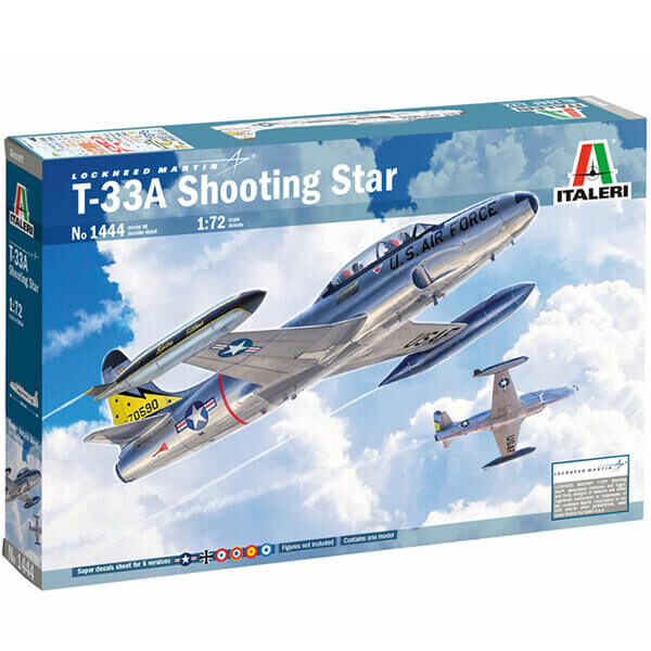 italeri 1444 T-33A Shooting Star 1/72 Kit en plástico para montar y pintar. Hoja de calcas con 8 decoraciones incluida Española.