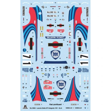 italeri 3658 LANCIA DELTA HF INTEGRALE 1990 1/24 Kit en plástico para montar y pintar. Hoja de calcas con 2 decoraciones del 58º Rally de Montecarlo 1990