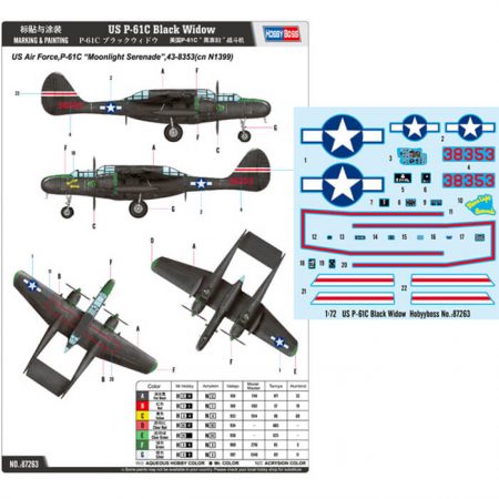 hobby boss 87263 Northrop P-61C Black Widow 1/72 Kit en plástico para montar y pintar, incluye piezas en fotograbado.