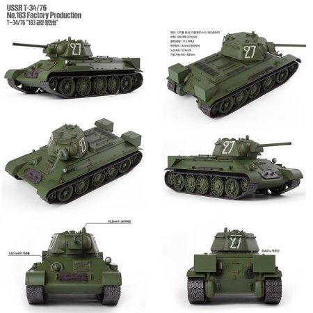 Academy 13505 Russian T-34/76 No. 183 Factory Production 1/35 Kit en plástico para montar y pintar. Incluye piezas en fotograbado y orugas por tramo y eslabón.