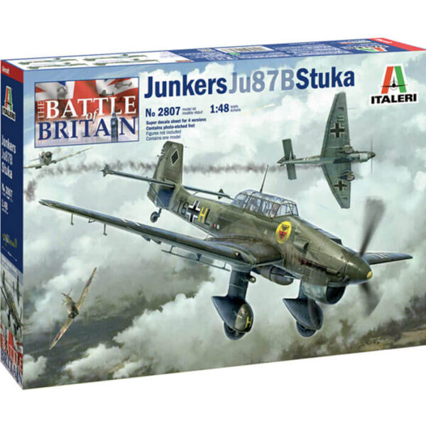 italeri 2807 Junkers JU-87B Stuka 1/48 Kit en plástico para montar y pintar, incluye piezas en fotograbado. Hoja de calcas con 4 decoraciones en Francia 1940.