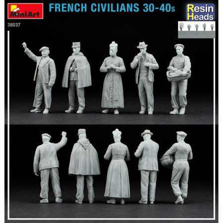 miniart 38037 French Civilians ’30-’40s 1/35 Miniatures Series Kit en plástico para montar y pintar 5 figuras de civiles franceses.