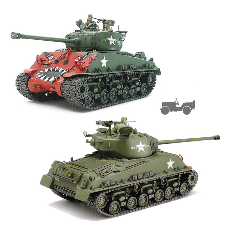 tamiya 35359 U.S. Medium Tank M4A3E8 Sherman "Easy Eight" 1/35 Korean War Kit en plástico para montar y pintar. Incluye torsos del comandante y el cargador. Hoja de calcas con 2 decoraciones.