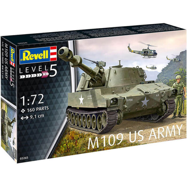 Revell 03265 US Army M109 1/72 Kit en plástico para montar y pintar. Cadenas por tramo y eslabón.