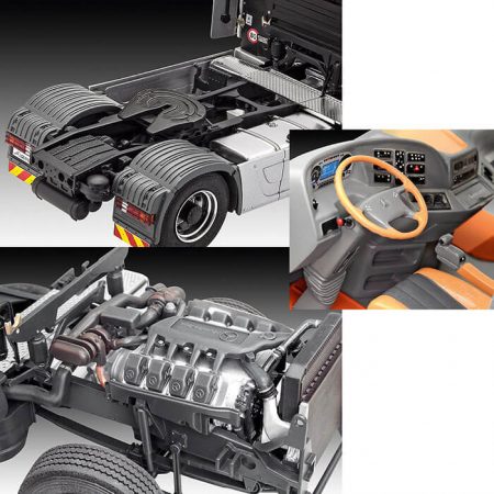 Revell 07425 Mercedes-Benz Actros Mp3 1/24 Kit en plástico para montar y pintar. Interior de cabina, motor y chasis detallados.