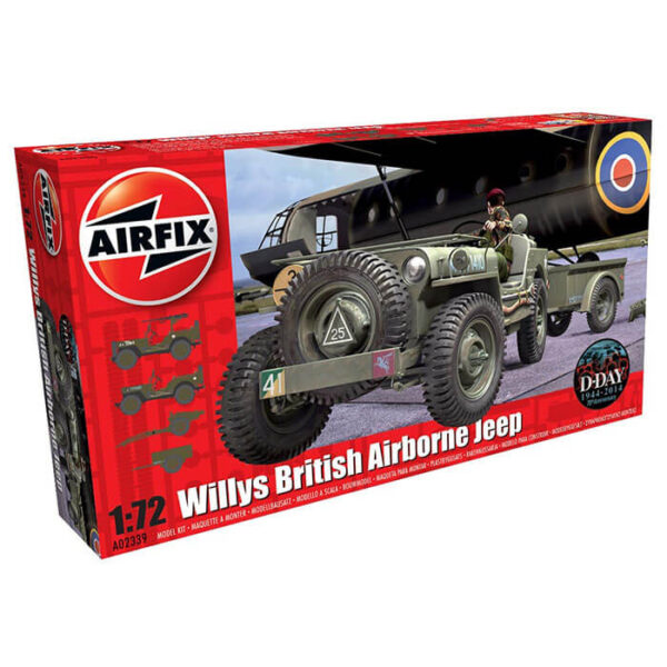 airfix a02339 Willys MB Jeep 1/72 Kit en plástico para montar y pintar. El kit incluye Willys MB Jeep, 10 CWT Airborne Trailer y 75mm Pack Howitzer M1.