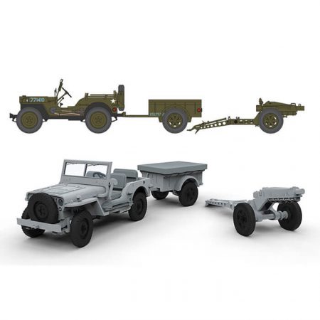 airfix a02339 Willys MB Jeep 1/72 Kit en plástico para montar y pintar. El kit incluye Willys MB Jeep, 10 CWT Airborne Trailer y 75mm Pack Howitzer M1.
